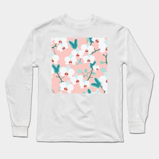 Soft White Flowers on a Tender Pink Long Sleeve T-Shirt